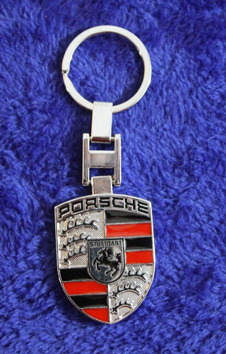 Silver 2 Sided Porsche Key Ring Key Chain Accessory Crest Fob