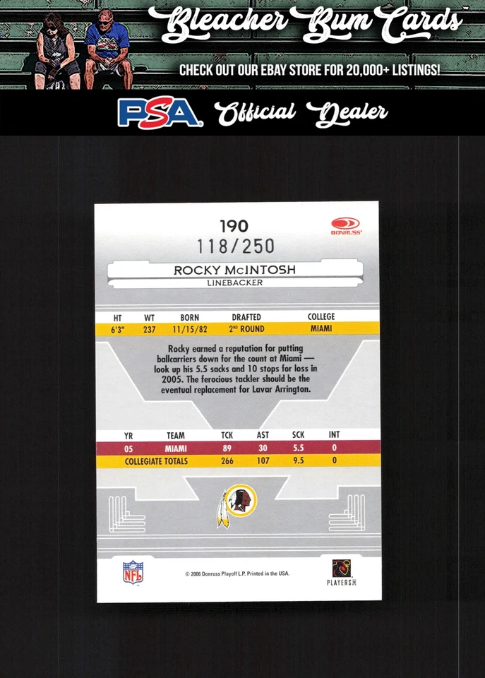 2006 Leaf Certified Materials 190 Rocky McIntosh Mirror Red Auto /250 - Image 2 of 2