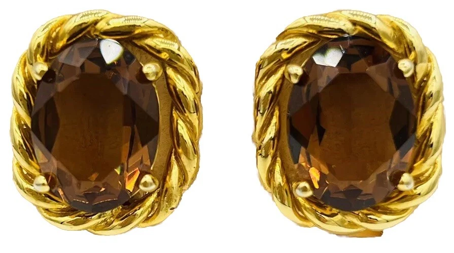 Vintage DIOR KunstCitrin Große Vergoldet Ohrclips/Ohrringe,Vintage Schmuck.