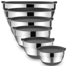 6 Pcs Mixing Bowls with Airtight Lids Stainless Steel Metal Nesting Storage Bowl