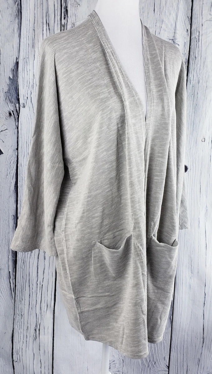 Women's Lightweight 3/4 Sleeve Cardigan - Long Open Front Duster With Pockets, Grey Small - View #3
