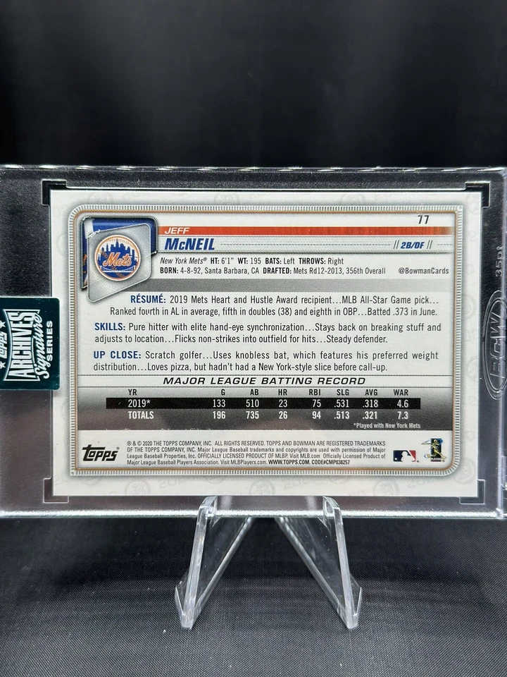 2024 Topps Archives Signature Series Jeff McNeil Auto /99 New York Mets #77 Mets - Image 2 of 2