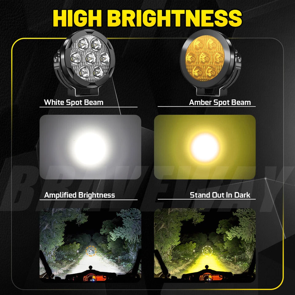 Pair Yellow White Motorcycle LED Spot Light Auxiliary Headlight Fog Driving Lamp - Image 2 of 4