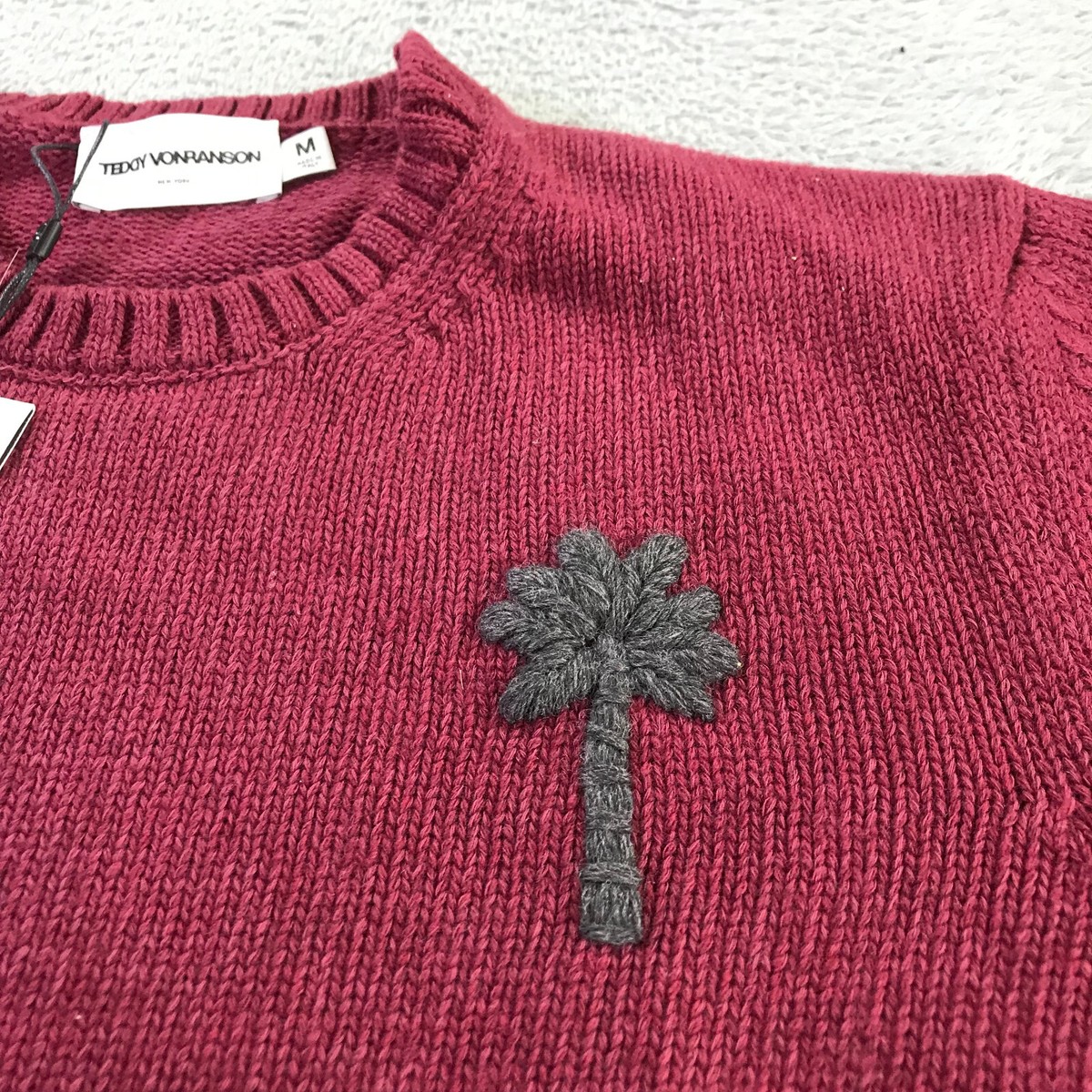 Pull Homme Teddy Vonranson - Laine D'agneau épaisse, Motif Palmier Noir, Confortable Et Chaud Pour L'hiver