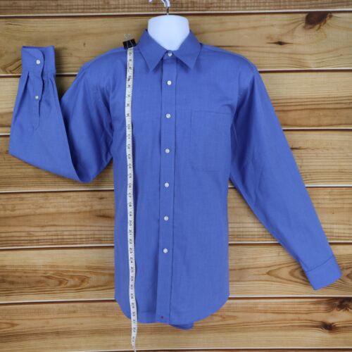 Hathaway Dress Shirt Wrinkle Free Mens Size 16.5x36 Blue Blended Pinpoint Oxford - Picture 3 of 7