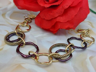 Beautiful Signed Dana Bushman Gold and  Bronze Tone Various Size Circle Links 7''