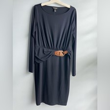 Lauren Ralph Lauren Buckle-Trim Stretch Jersey Dress Navy Blue Size 2