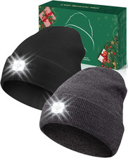 Unisex Beanie with Light USB LED Headlamp Hat, Christmas Stocking Stuffers Gifts