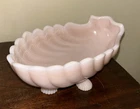 Vintage Pink Milk glass Footed 8” Trinket Oval Dish