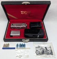 Vintage Minolta-16 MG Subminiature Film Camera w/ Box, Flash, Cases, Bulbs