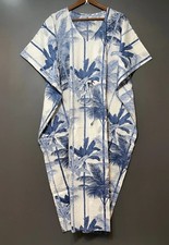 Indian Cotton Blue Floral Printed Kaftan Dress Women's Clothing Kaftan Dress US