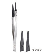 ESD-259A Precision Anti-Static Stainless Steel Flat Tweezers Set, Black