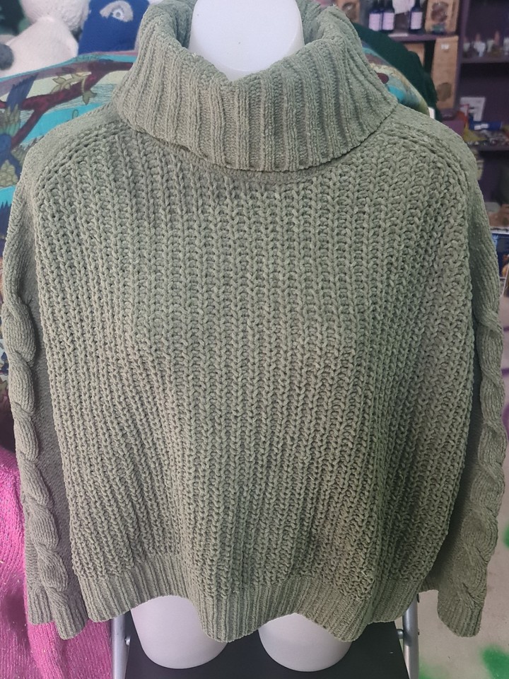 Women's Roll Neck Jumper. Sage Green. Size L. Soft And Warm.