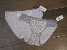 2-PACK SOMA VANISHING EDGE W/LACE BIKINI PANTIES CLOUDS/LEOPARD GRAY SIZE SMALL