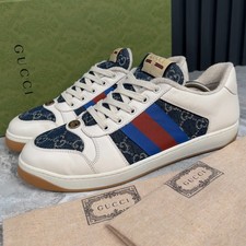 RRP 1020 GUCCI Screener Web GG Sneakers Denim Beige Leather 9.5 G 10 US 43.5 EUR