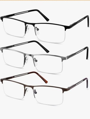 JJWELL 3er Pack Blaulicht Lesebrille für Herren, Leichtmetall Rechteck + 3,00