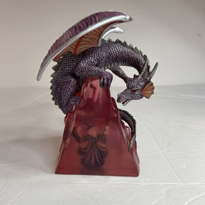 Wizard Captured By Flying Dragon Perched Purple Resin  Sculpture