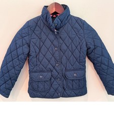 Gap Kids Navy Blue Quilted Barn Jacket Fleece Lined Size S 6-7 Snap Front Coat
