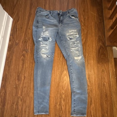 Men's Blue Light Wash Distressed Skinny Denim Jeans 5-Pocket Solid