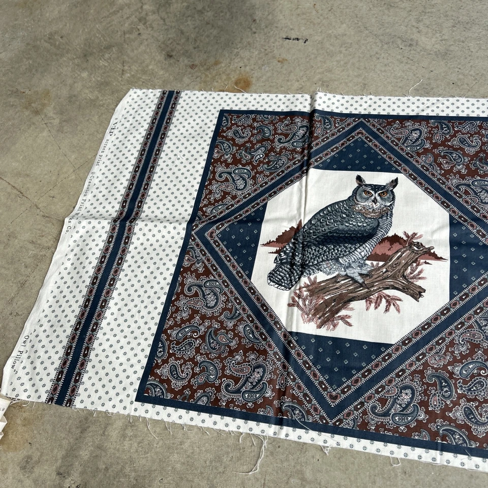 Almohada acolchada de tela vintage paneles de 16" búho cachemira azul marrón desierto Foto 2 de 4