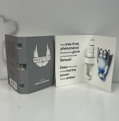 2 pcs Invictus  Aqua by Paco Rabanne EDT Spray Vials mini 1.5 ml