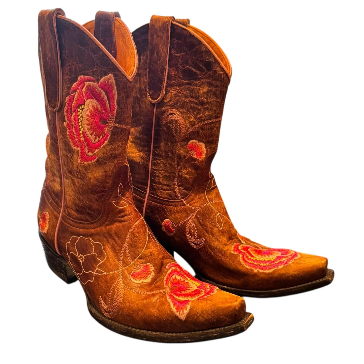 SelRoys Bottes de cowboy pour fee - Bottines courtes brodées à bout
