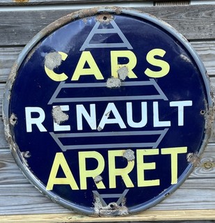 OLD ENAMEL PLATE RENAULT CARS STOP
