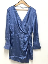 SER.O.YA Alisa Country Blue Silk Women's Mini Dress Tulip Shape V-Neck Size M