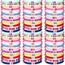 100 Pcs Preppy Friendship Bracelets for Women - Heishi Surfer Clay Stackable Boh