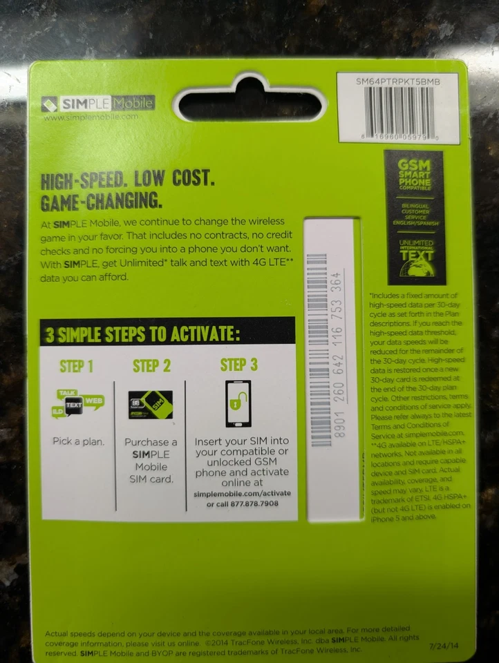 Simple Mobile BYOP SIM Card for Unlocked GSM Android & iPhone 5+ - Image 2 of 2