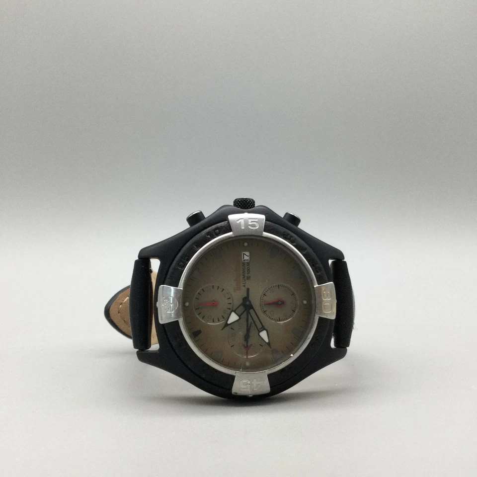 Timberland Watch Chronograph 43mm Mens Aluminum Black Leather Band New Battery - Image 4 of 4