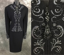 BEAUTIFUL St John evening knit jacket black rhinestones embellished blazer 14