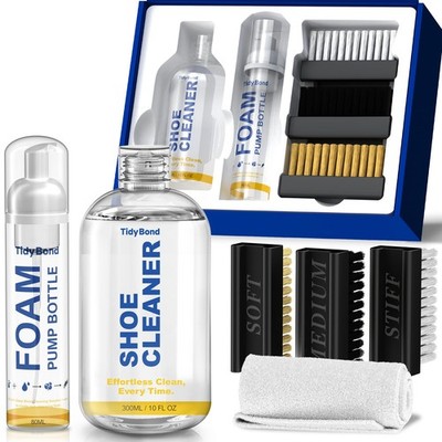 Shoe Cleaner Kit for Sneakers with 3 Brushes and Foam Bottle, 10.6 oz
