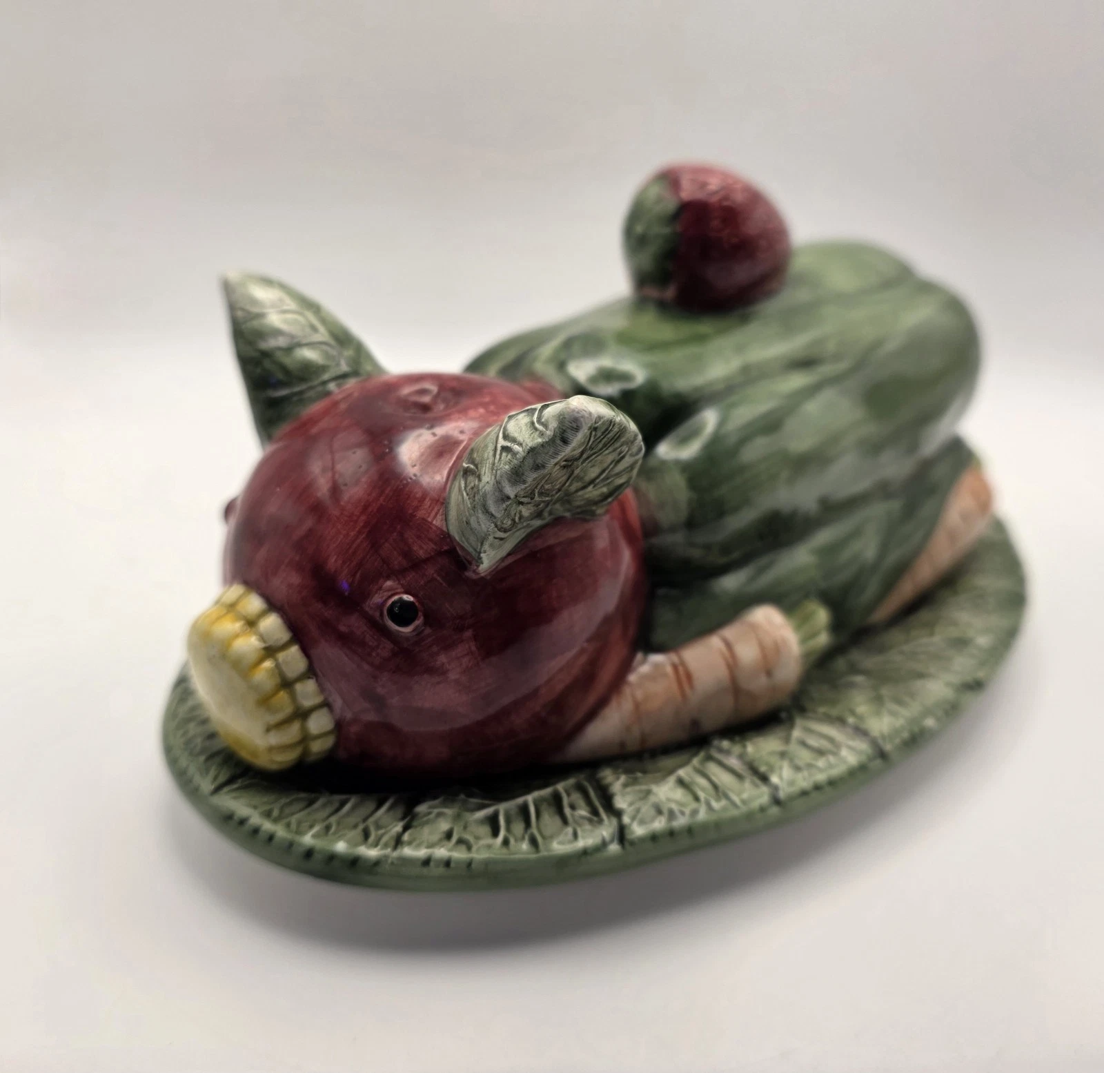 Vintage Neiman Marcus Majolica,Hand Painted, Pig Butter Dish .