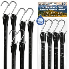 10 Pack Heavy Duty Bungee Cords with Hooks, Assorted 10" 15" 21" Rubber Straps,