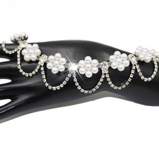 1Yard Faux Pearl Flower Ribbon Rhinestone Tassel Trim Crystal Edging Wedding