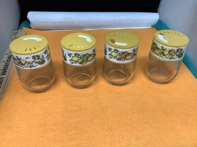 Vintage Spice Shakers Corning Ware Glass  Spice Of Life   Gemco Jar / Set Of 4