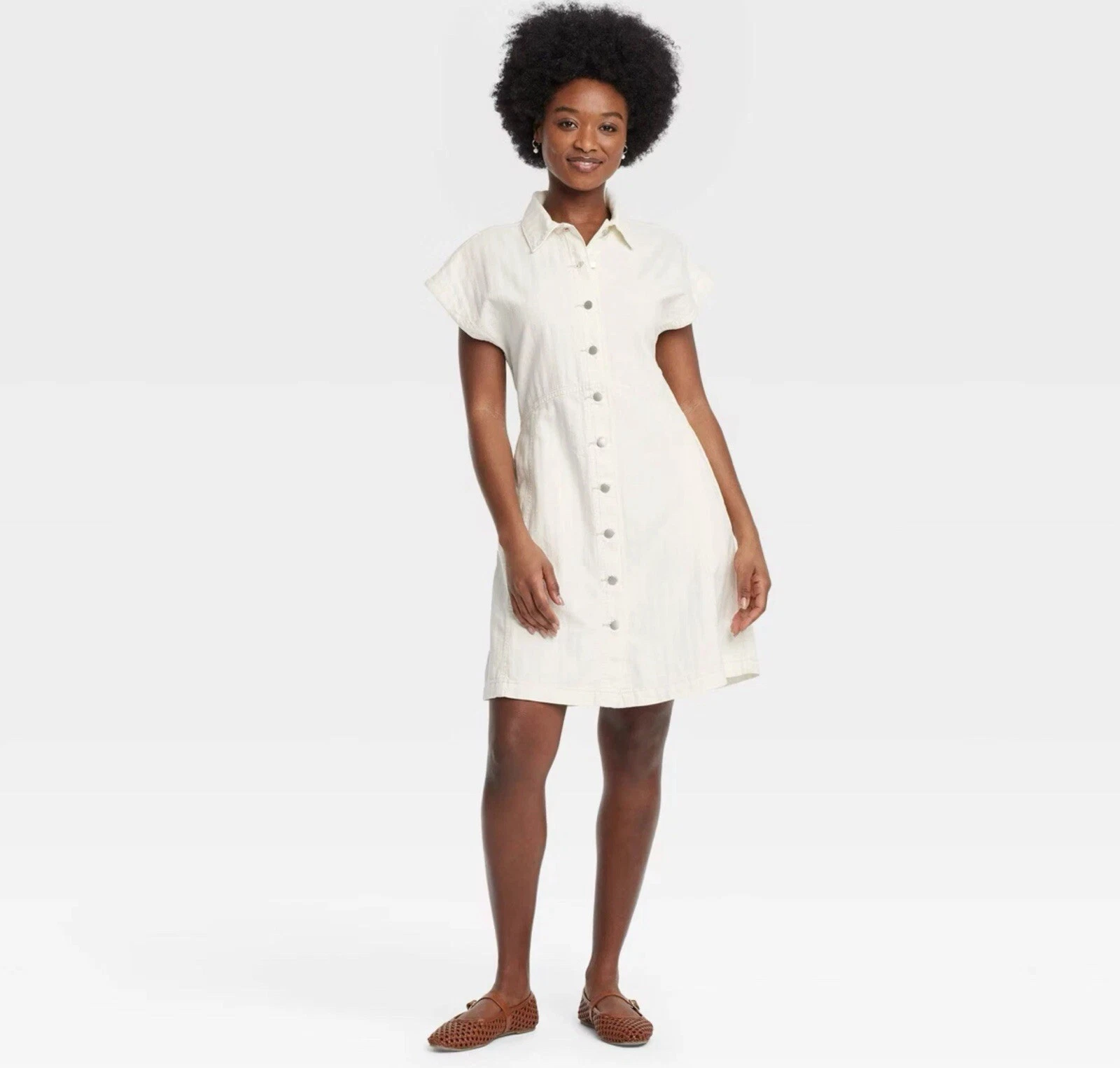 OFF WHITE Abito donna denim flouncy filo universale avorio bianco sporco grande L nuovo con etichetta