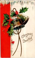 Christmas Greeting postcard. Holly, Bells. Cancel 1911 Washington, Pennsylvania