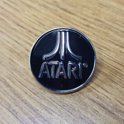 Atari Round Siliver and Black Logo Metal Pin 1 1/8 inch