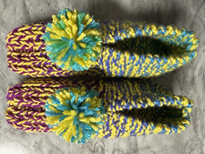 NWOT House Slippers Booties Yellow/Purple Mix Womans SM/Med Mans X Sm 8 1/2"