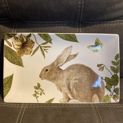 Grace Tea Ware Brown Bunny rabbit platter Botanical Butterfly Flower ...