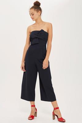 NEW TOPSHOP Poplin Tie Front Jumpsuit Romper Sz EURO 36 US UK $100 NAVY 