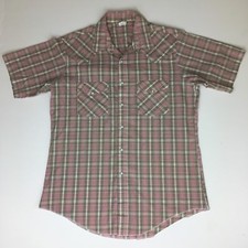 Saddlebrook Men Sz L Pink Plaid Pearl Snap Shirt Western Wear Vintage USA Made