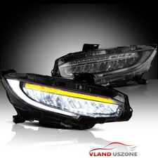 Lr Led Blue Drl Projector Headlights For 2016-2021 Honda Civic Sequential Turn