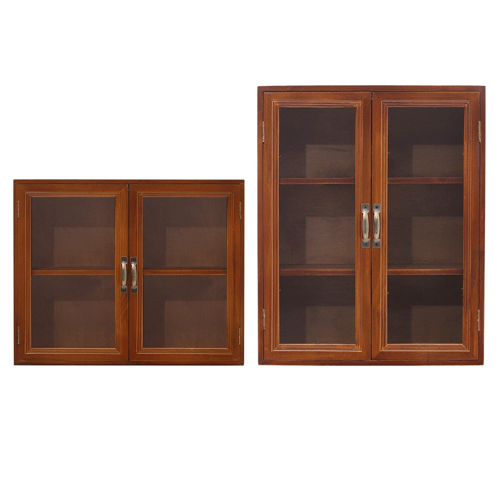 Rustic Storage Cabinet Small Wall Sideboard 2 Doors Cupboard Solid Wooden Shelf