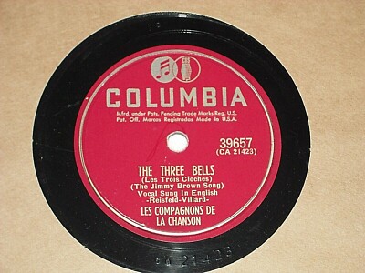 LES COMPAGNONS DE LA CHANSON-The Three Bells (1954) COLUMBIA 10'' 78 RPM Single