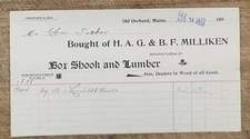 1899 Billhead Maine Old Orchard Milliken Box Shook Lumber