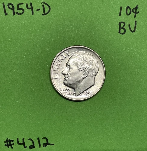 1954 D Roosevelt Dime 10c BU Uncirculated Mint State 90% Silver Nice Tone