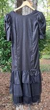 VNTG 80s LBD Party Prom Puffy Sleeve Black Satin Evening Dress 8 Tall Bow Frills